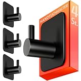 4smile Handtuchhalter ohne Bohren, 4er-Set in Schwarz - Edelstahl Badezimmer Handtuchhalter, Klebehaken mit guter Tragkraft - Haken selbstklebend, wasserfeste Haken als Handtuchhaken für Bad, Küche