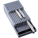 Retoo Messerblock 40 cm für 18 Messer, Professional Liegend Zweistufiger Universeller Messerhalter für bis 6 große Küchenmesser, Schubladeneinsatz für Küchenutensilien, Küche, Büro, Werkstatt, Grau