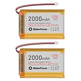 YELUFT 2 Stück 3,7 V 2000 mAh Lithium Polymer Akku 1S Wiederaufladbare Batterie mit Schutzplatine und JST 1.25 Stecker für ESP32 Entwicklungsboard