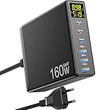 USB C Ladegerät, 160W GaN 6-Port USB Schnellladegerät mit LED-Anzeige, USB C Netzteil Mehrfach USB Ladestation Charger für Laptop iPh0ne iPad Samsung