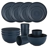 HANMFEI Camping Geschirr Set4(16PCS),Teller und Schalen,Kunststoffteller, mikrowellengeeignet,spülmaschinenfest,Camping-Geschirr-Set für Küche,Wohnmobil,Outdoor (Navy blau)