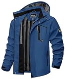 TACVASEN Herren Outdoorjacke Leicht Wasserabweisend Wanderjacke Übergangsjacke Funktionsjacke mit Abnehmbarer Kapuze (XL, Denimblau)