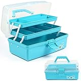 Creahaus 30,5cm 3-Regal Mehrzweck-Aufbewahrungsbox, Sortierbox, Organizer Box, Bastelbox, Nähkasten, Medizinkoffer, Toolbox, Angelkoffer mit 2 Regalen (Blau)