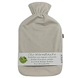 Premium Wärmflasche 2 Liter mit hochwertigem Supersoft Korean Fleece Bezug mit Reißverschluss und extra Fütterung - (creme)