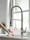 TIMACO Infrarot Sensor Wasserhahn Küche Mit Ausziehbare Brause Küchenarmatur 360° Schwenkbar Mischbatterien für Küche Einhandmischer für Küchen Spiralfederarmatur Spültischarmatur,Gebürsteter Nickel