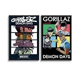 2 PCS Gorillaz Poster Vintage Demon Days Band Music Cover Poster Für Zimmer, Ästhetische Leinwand-Wandkunst, Schlafzimmer-Dekor Poster 16x24inch(40x60cm)