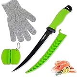 FINN Outdoors® Filetiermesser-Set – Edelstahl Fischmesser mit Messerschärfer & Schnittschutzhandschuhen – Ideal für Angler und Fischliebhaber