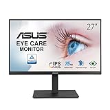 ASUS Eye Care VA27EQSB - 27 Zoll Full HD Monitor - ergonomisch, Flicker-Free, Blaulichtfilter, Adaptive-Sync - 75 Hz, 16:9 IPS Panel, 1920x1080 - DisplayPort, HDMI, D-Sub, USB Hub, Schwarz