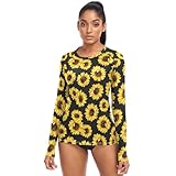 Rashguard mit Rundhalsausschnitt, UV-Schutz, Aquarell, Weihnachtsstern, Fichte, Outdoor, Größe XS, Sonnenblumen auf Schwarz, XL