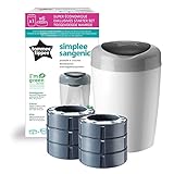 Tommee Tippee Windeleimer Simplee Sangenic, inklusive 6 Nachfüllkassetten, weiß und grau