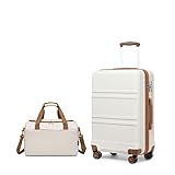 KONO 55cm Handgepäck-Koffer Trolley Set 2 Teilig Gepäcksets, Kleiner Koffer mit Rollen Handgepäck Set mit Ryanair Reisetasche 40x20x25cm (Cremeweiß)