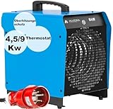 ALLEGRA Heizlüfter 9kw 400v Bauheizer Heizgebläse Bau Heizgerät Elektroheizer elektrisch Heizstrahler für Starkstrom Garage und Industrie 16A mit Thermostat Zeltheizung Heizer für Baustelle