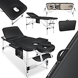 KESSER® Mobile Massageliege 80 cm Breit klappbar & höhenverstellbar 3 Zonen Massagebett Massagetisch Kosmetikliege Therapieliege Aluminium + 10x Gesichtsauflage mit Kopfstütze Armlehnen Tasche Schwarz