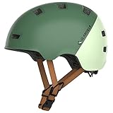 GLAMVILLA Skaterhelm Fahrradhelm Ultraleicht Stadthelm für Kinder/Damen/Herren,Verstellbar Unisex Schutzhelm für Skateboard E-Scooter Roller BMX,nur 260g/270/280g (Dunkelgrün mit Hellgrün, M(54-57cm))