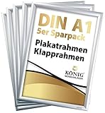 5 Plakatrahmen DIN A1 | 25mm Aluminium Profil, Silber | inkl. entspiegelter Schutzscheibe | Alu Klapprahmen Wechselrahmen Posterrahmen | 5er Sparpack | Dreifke®