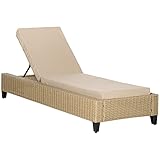 Outsunny Polyrattan Gartenliege mit Kissen Sonnenliege 5-stufig verstellbar Rattanliege Gartenmöbel Liege Stahl Khaki 72 x 198 x 30 cm