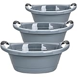 Livinja Wäschewanne 3er Set - 25 Liter Wäschekorb Grau Made in EU - Platzsparende Wäscheschüssel mit Griffen für Haushalt Badezimmer - 62x43x27cm Stapelbar