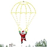 Pengrity Weihnachtsdeko Aussen Beleuchtet, LED Weihnachts Deko Innen, Fallschirm Lichterkette Weihnachtsmann mit Fernbedienung 8 Modi, Timer, Weinachtsdekorationen für Innen Außen Fenster Deko