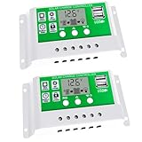 2pcs Solarladeregler, 30 A PWM Solarladeregler 12 V PV Einstellbarer LCD-Display-Regler für Life-po4 Lithium-Blei-Säure-Gel mit Zwei USB-Anschlüssen,Solar Konverter 30A Solar Ladegerät Controller