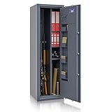 SafeHero Waffenschrank Klasse 1 EN 1143-1 Secureo Eagle 4 Kombi | Waffenschrank 1 für 4 Langwaffen | Langwaffenschrank Schlüsselschloss | Zugelassener Waffenschrank Langwaffen, Kurzwaffen + Munition