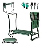 Myiosus Garten Kniebank, Tragbare Gartenhocker (60,5×26×47cm) Set mit Eva-Schaumkissen, Klappbar Garten Kniematten mit Handschuhe & ​Gartengeräte - bis Belastbarkeit 150 KG