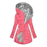 Wintermantel Damen Warm Gefüttert Steppjacke Lange Elegant Damenmantel Winter Langarm Parka Jacke mit Kapuze Winterparka Mantel Einfarbig Bequemes Sportjacke Winddicht Outdoorjacke Winterjacke