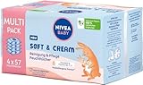 NIVEA BABY Soft & Cream Feuchttücher, Baby Feuchttücher zur sanften Reinigung empfindlicher Babyhaut, hypoallergene Feuchttücher für Babys mit Mandelöl und Vitaminen (4 x 57 Stück)