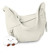 Aucuu Crossbody Bag Damen Umhängetasche, Halbmond Crossbody Bag, Cord Tasche Casual Schultertasche, Hobo Halfmoon Bag mit Verstellbarer Schultergurt, Bauchtasche Damen für Arbeit Reisen Alltag