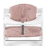 hauck Sitzkissen für Alpha+, Beta+ & Arketa Holzhochstuhl Highchair Pad Select, Anti-Rutsch Noppen, Doppelte Polsterung an Rückenlehne, Einfache Befestigung am Kinderstuhl (Disney Bambi Rose)