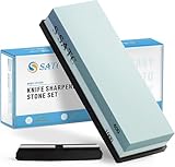 SATC Schleifstein 2-IN-1 Wetzstein 400/1000 Grits Messer Schärfen Abziehstein Knife Sharpener Messerschärfer Inklusive Schärfsteinhalter und Geführtem Winkel