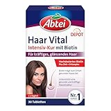 Abtei Haar Vital Intensiv-Kur - hochdosiertes Biotin, Zink und Vitamin B-Komplex mit Depot-Effekt - für kräftiges, glänzendes Haar - laborgeprüft, vegan - 30 Tabletten