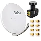 Digital Sat-Anlage Fuba DAA 850 G Satellitenschüssel Grau 85x85cm + PremiumX Quad LNB für 4 Teilnehmer + 8 F-Stecker - Komplett Set HDTV Full HD 4K tauglich + 8X F-Stecker