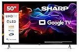 SHARP 50HP5365E – Google TV, 50' UHD, Rahmenlos, 60 Hz, QLED, HDR10, Dolby Vision HDR, Google Assistant mit Mikrofon, Chromecast, Bluetooth, Dolby Atmos 2x12 W, HDMI 2.1 x4, USBx2, Farbe Schwarz