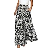 Sunnyuk Hosenrock Damen Sommer, Hosenrock Damen Lang Elegant Leicht Palazzo Hose Weite Hose mit Taschen Lockere Hosen Freizeithose Sommer High Waist Sommerhose Elastisch Stoffhose Marlenehose