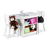 Relaxdays Kindersitzgruppe ALBUS mit Stauraum, 1 Tisch und 2 Stühle aus Holz, Kindertischgruppe für Jungen und Mädchen, weiß, 46 x 75 x 56 cm