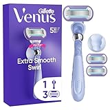 Gillette Venus Extra Smooth Swirl Damenrasierer, 3 Ersatzklingen, Schwenkbares Handstück und Duschhalterung
