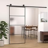 Festnight Schiebetür Glas glasschiebetür Komplettset schiebetür Komplettset mit tür glastür Sliding Door Schwebetür-Schwarz-Mattiert-90 x 205 cm