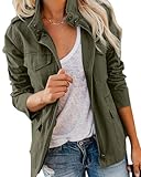 Imily Bela Übergangsjacke Damen Leichte sommerjacke Herbst Stehkragen Jacket Boyfriend Parka Sommerjacke Elegant leichte Jacke Kurzmantel(Grün，XXL)