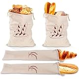 Brotbeutel Leinen, 4er Set Brotsack mit Kordelzug Baguette Brotsack Leinenbeutel Wiederverwendbar für Brot Backen Obst Gemüse Aufbewahrung Frischhalten Brottasche