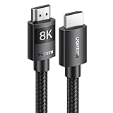 UGREEN HDMI 2.1 Kabel 10K 8K 60Hz 4K 120Hz 144Hz HDMI 8K Kabel 48Gbit/s High Speed Ethernet Ultra HD eARC HDR 10+ HDCP Dolby Vision VRR kompatibel mit TV/PS5/PS4/ Xbox-Serie X/Monitor (1M)