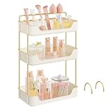 SONGMICS Make-up Organizer, 2 Typen von Zubehörteilen, Kosmetik-Organizer 3 Ebenen, rechteckig, anpassbar, Aufbewahrung für Schminktisch, Geschenkidee, wolkenweiß JKA013W02