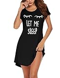 Ekouaer Nachthemd Damen Sommer Kurzarm Nachtwäsche Negligees Cute Schlafhemd T-Shirt Sleepshirt schwarz M