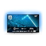 Philips 55OLED707 Fernseher (4K UHD, OLED, HDR10+, 120 Hz, Dolby Vision und Atmos, 3-seitiges Ambilight, Smart TV mit Google Assistant, Works with Alexa, Triple Tuner), Silber, 55 ', 139 cm