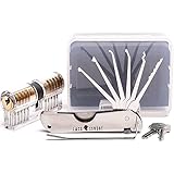 7-in-1 Lockpicking Set - Dietrich Set mit transparentem 2-in-1 Übungs-Vorhängeschlösser von LockCowboy + Bonus Handbuch für Anfänger und Profis