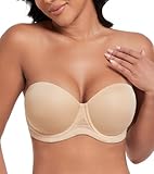 DotVol Damen Trägerloser BH Rückenfrei Ohne Träger Push Up Büstenhalter mit Geformte Cups für Abendkleider Ballkleider Brautkleider(95C,Beige)