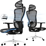 Devoko Ergonomischer Bürostuhle mit ultraweichen 3D-Armlehnen, verstellbarer Lendenwirbelstütze, Schreibtischstühle, PC Stuhl, Computerstuhl mit atmungsaktivem Mesh-Kissen, Belastung bis 150KG Schwarz
