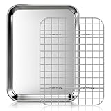 Fire More Backblech mit Abkühlgitter, Edelstahl Backrahmen Rechteckig, 23,5 x 17,5 x 2,5cm, Kuchenplatte mit deckel, Spülmaschinenfest, für Backen Braten Servieren