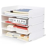 4 STK Papier Ablagefächer Stapelbar, 4-stöckige Briefablage Ablagekorb, Büro Dokumentenablage Schreibtisch Aktenablagen Papierablage, Briefkorb Ablagesystem Büroartikel Büro Organizer Zubehör(Weiß)