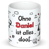 Sheepworld »Ohne … ist alles doof.« Tasse mit Wunschnamen, personalisiert (weiß) | Porzellan, 32,5 cl, Tasse mit Namen | Geschenk personalisiert | L1366