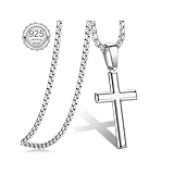 Diamday 925 Sterling Silber Kreuz Anhänger Halskette für Herren Männer kreuz kette Anhänger mit Rolo Kette Halskette für Männer Frauen 41-76CM